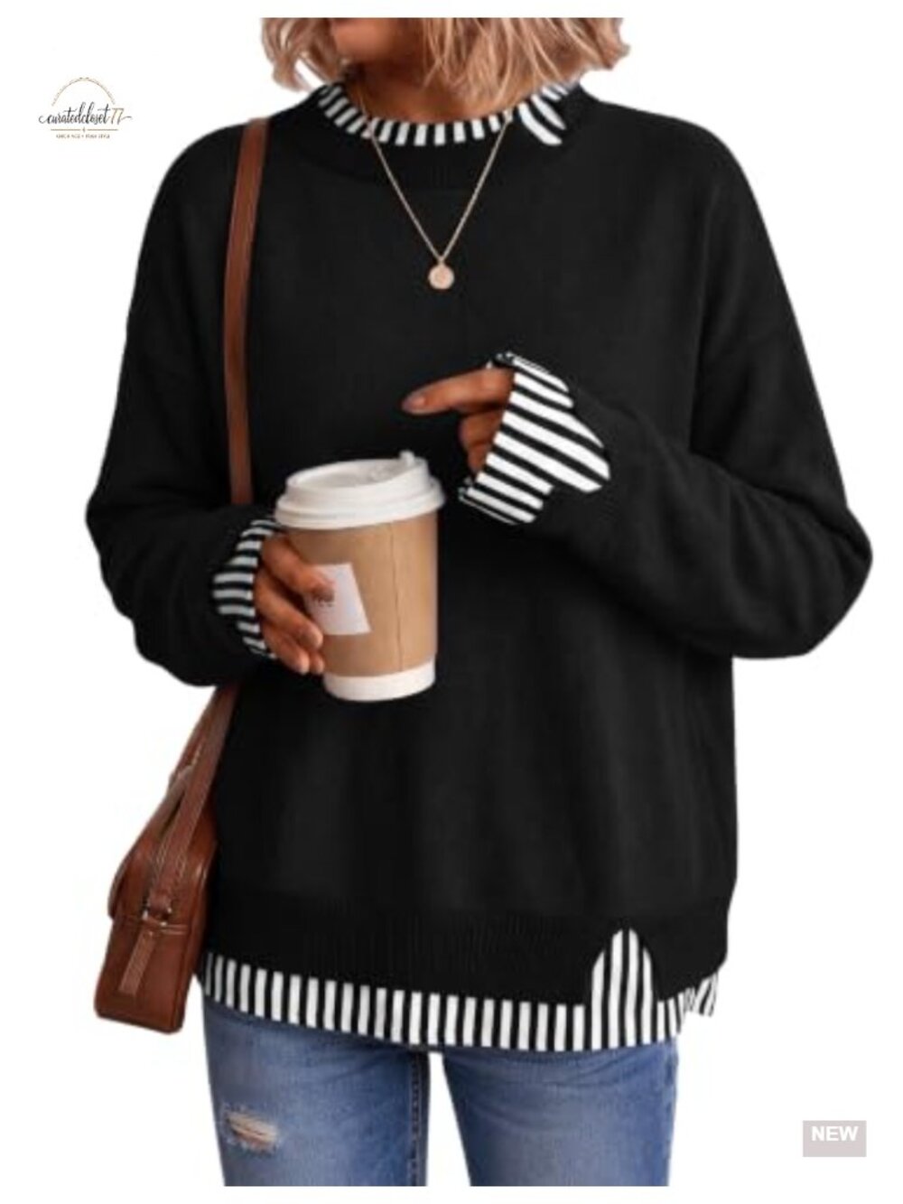 Oversized Striped Color Block Sweater Long Sleeve Crew Neck Pullover